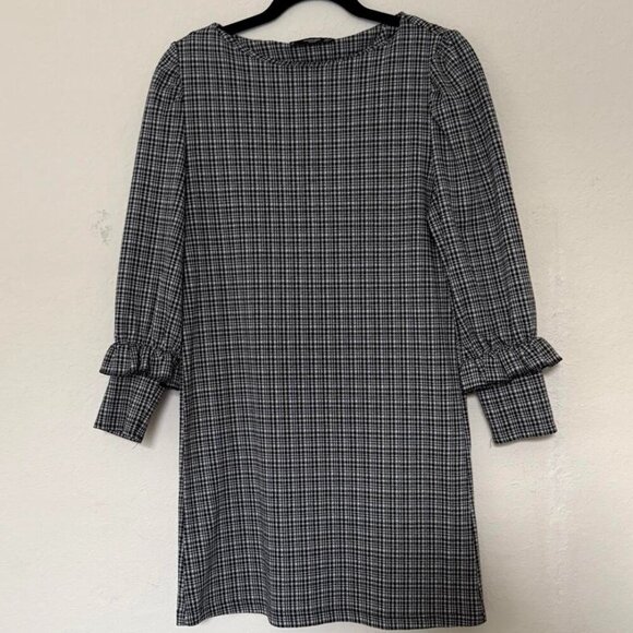 MANGO Black and White Plaid Long Sleeve Dress size 2 - Picture 1 of 8